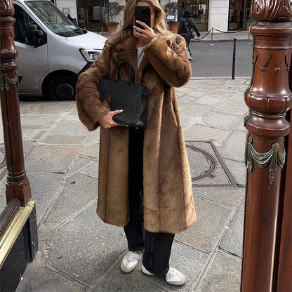 Women’s Long Lapel Coat | Winter | Brown | Outerwear