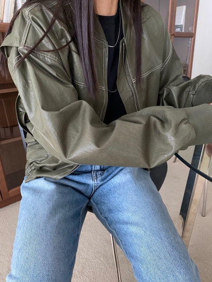 Women’s Loose Long Sleeve Leather Jacket Outerwear | Casual | Chic | Streetwear