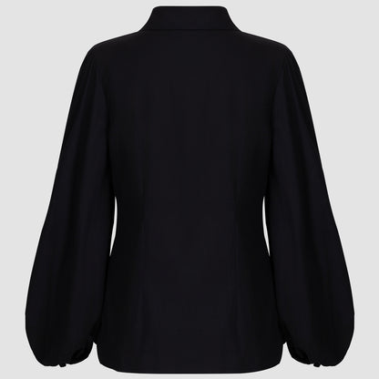 Women’s Oversized Collar Balloon Sleeve Shirt Top | Black | Chic | Casual