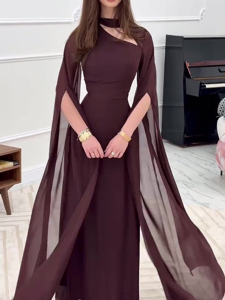 Women’s Long Sleeve Hollow Dress | Brown | Elegant | Chic