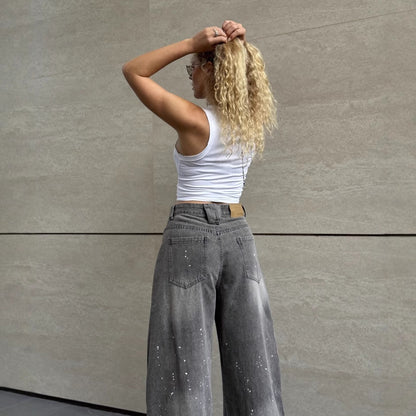 Women’s Washed Bleached High Waist Pants Bottoms | Designer Style | Casual | Chic