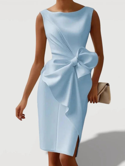 Women’s Midi Fitted Dress | Cinched Waist | Bow Detail | Elegant