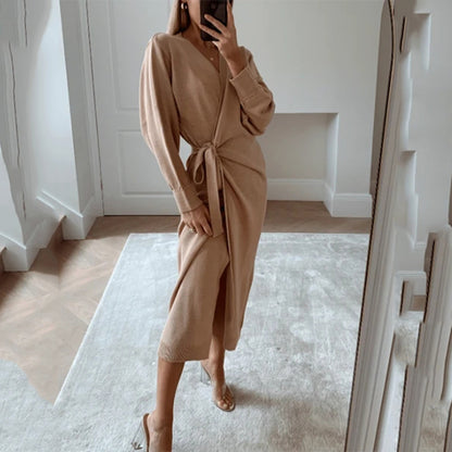 Women’s V Neck Sweater Maxi Dress | Casual | Knit | Winter