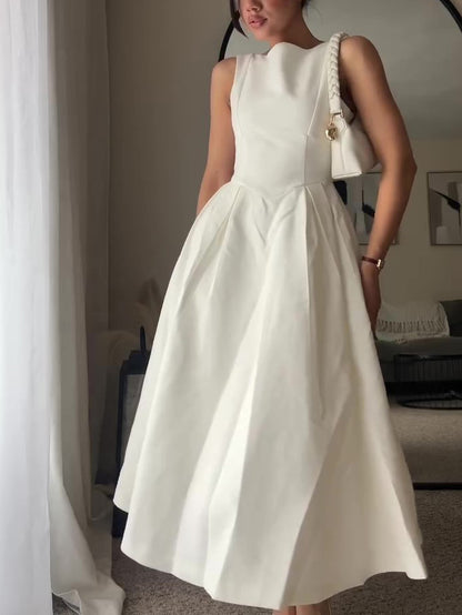 Women’s Sleeveless Swing Maxi Dress | White | Casual | Elegant