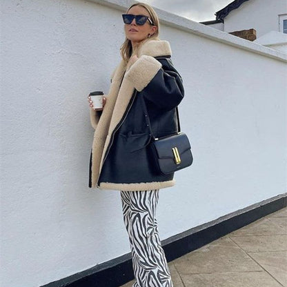 Women’s Leather Coat Outerwear | Fur Collar | Cashmere | Elegant