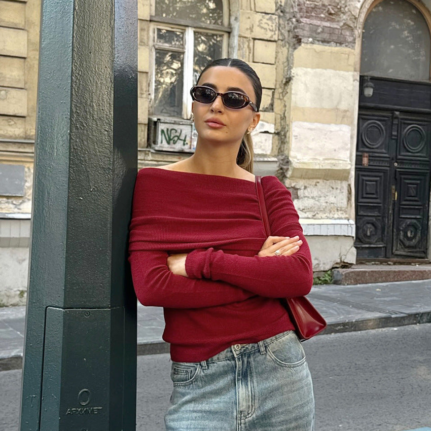 Women’s Knitted Long Sleeve Top | Burgundy | Casual | Chic