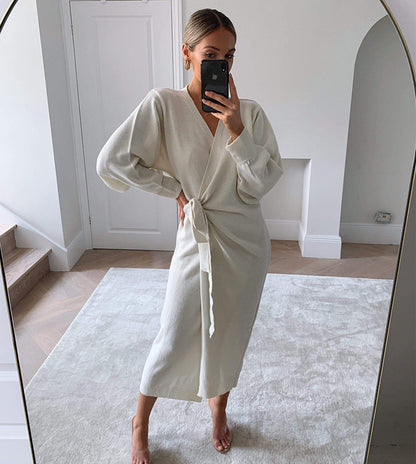 Women’s V Neck Sweater Maxi Dress | Casual | Knit | Winter