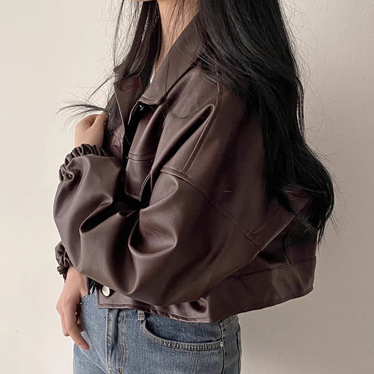 Women’s Short PU Leather Jacket Outerwear | Versatile | Casual | Chic
