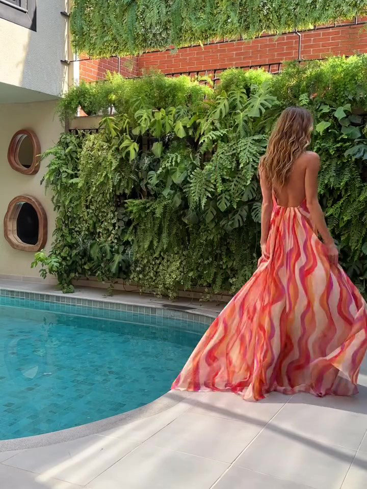 Women’s Halter Neck Gradient Backless Maxi Dress | Holiday | Elegant | Party