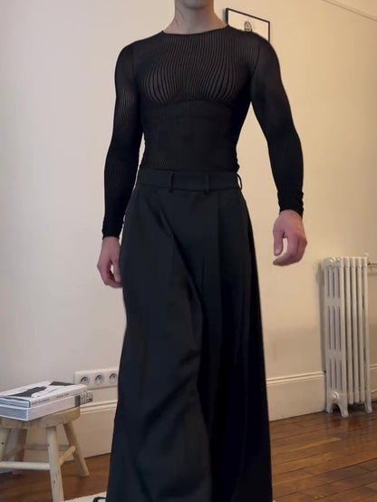 Men’s Mesh Long Sleeve Top | Sheer | Black | Chic