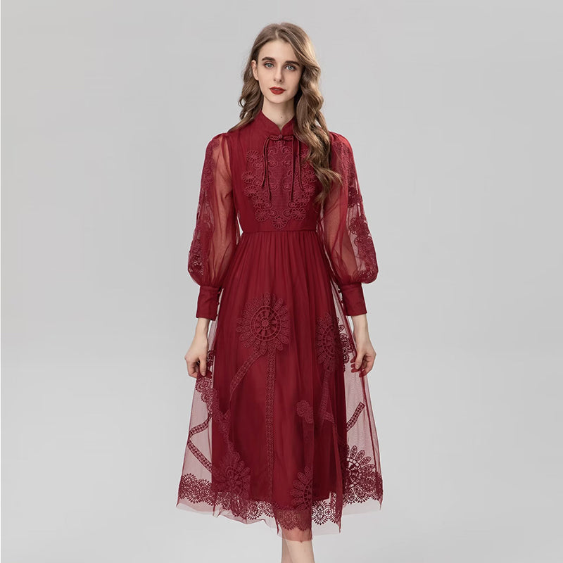 Women’s Waist Fit Dress | Burgundy | Elegant | Chic