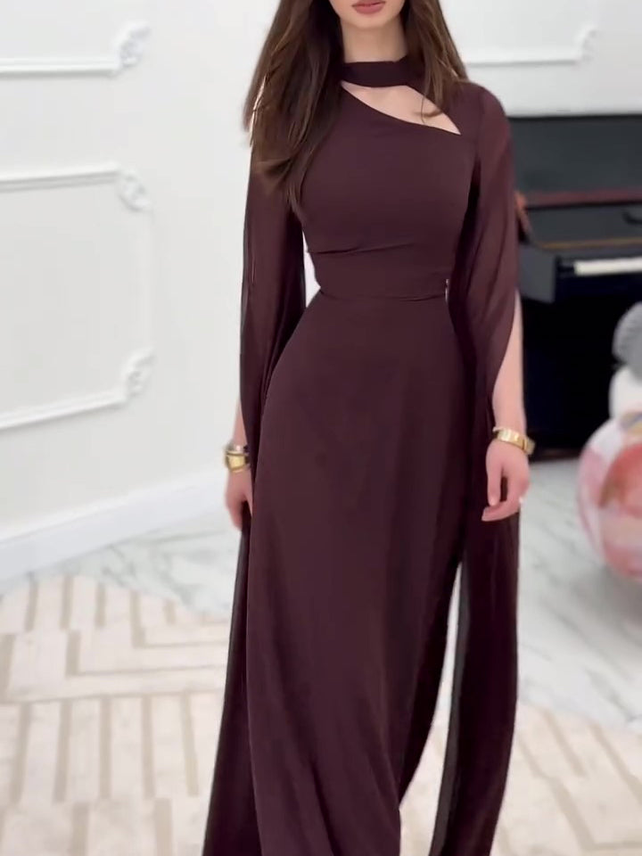 Women’s Long Sleeve Hollow Dress | Brown | Elegant | Chic