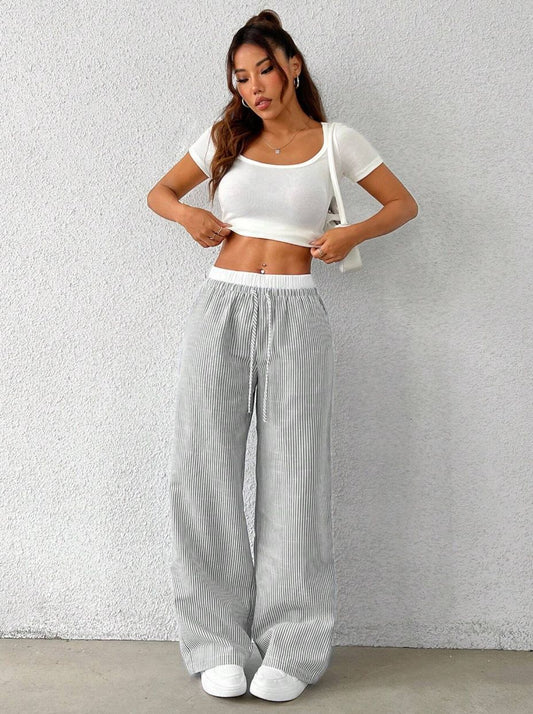 Women’s Striped Wide Leg Pants Bottoms | Casual | Floor Length | Chic