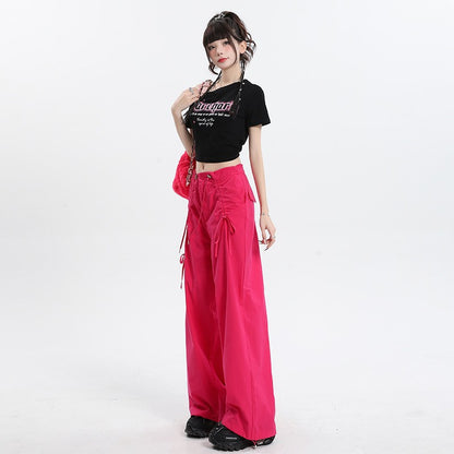 Women’s Straight Cargo Track Pants Bottoms | Wide Leg | Casual | Streetwear