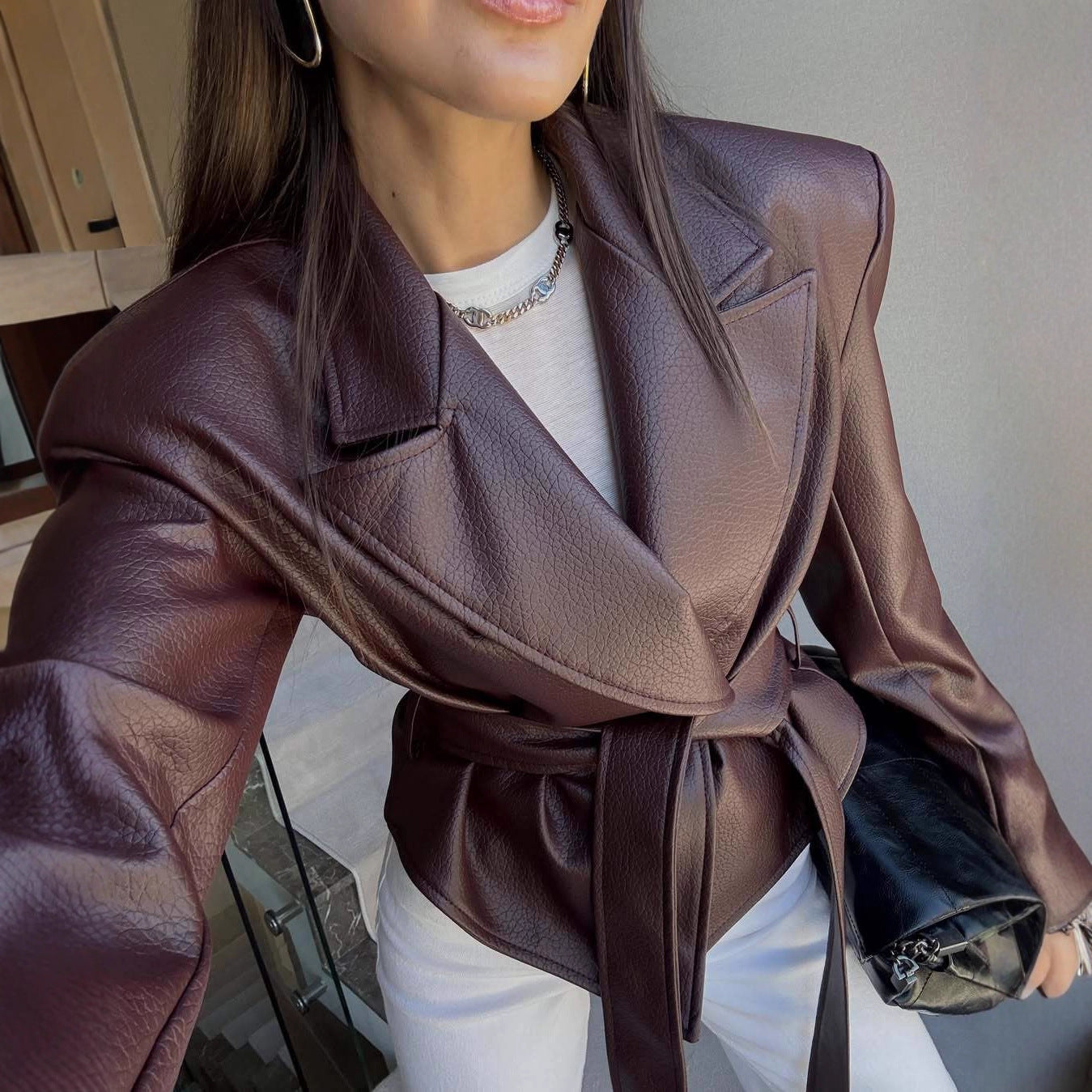 Women’s Strapped Leather Biker Jacket Outerwear | Cool | Casual | Streetwear