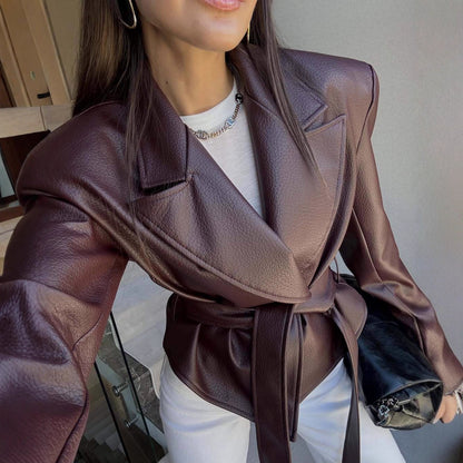 Women’s Strapped Leather Biker Jacket Outerwear | Cool | Casual | Streetwear