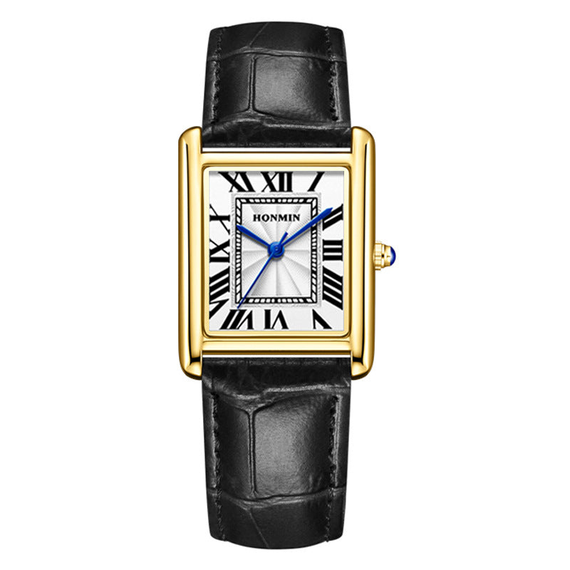 Women’s Square Quartz Watch | Leather Strap | Casual | Waterproof