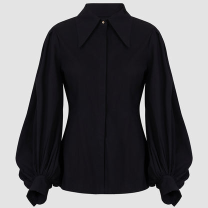 Women’s Oversized Collar Balloon Sleeve Shirt Top | Black | Chic | Casual