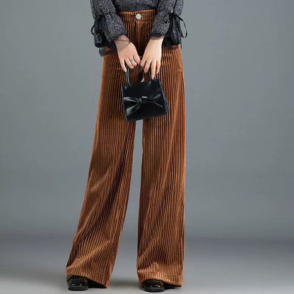 Women’s Velvet Wide Leg Pants Bottoms | Striped | Elegant | Chic