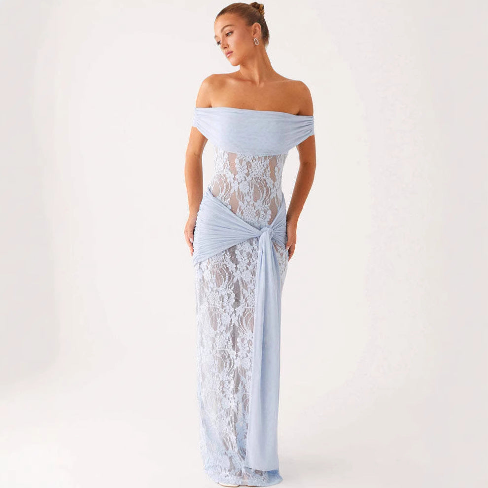 Women’s Lace Cutout Ribbon Maxi Dress | Elegant | Party | Evening