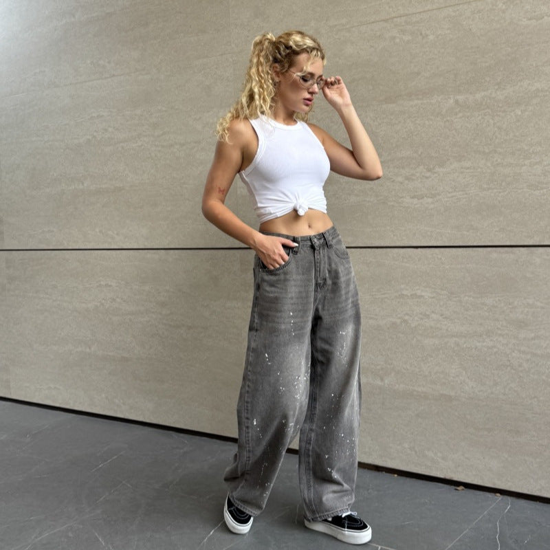 Women’s Washed Bleached High Waist Pants Bottoms | Designer Style | Casual | Chic