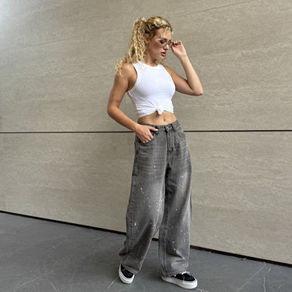Women’s Washed Bleached High Waist Pants Bottoms | Designer Style | Casual | Chic