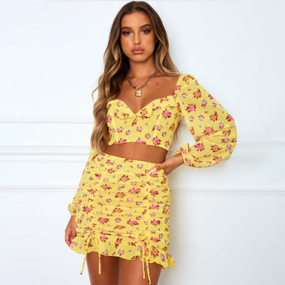 Women’s Boho Floral Summer Elegant Set | Yellow | Ruffle | Chic