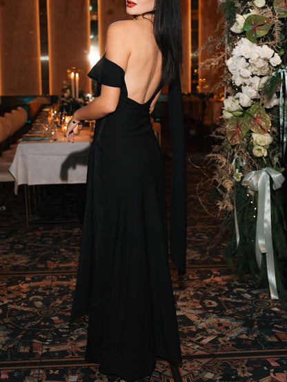 Women’s One Shoulder Backless Maxi Dress | Black | Elegant | Party
