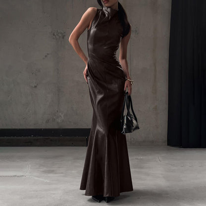 Women’s High Waist Maxi Dress | Stand Collar | Elegant | Chic
