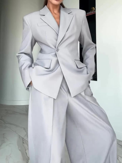 Women’s Two Piece Suit | Gray | Single Button | Elegant