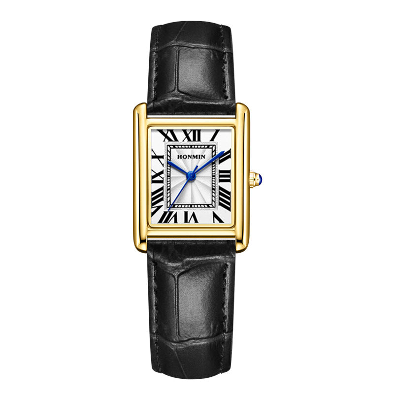 Women’s Square Quartz Watch | Leather Strap | Casual | Waterproof