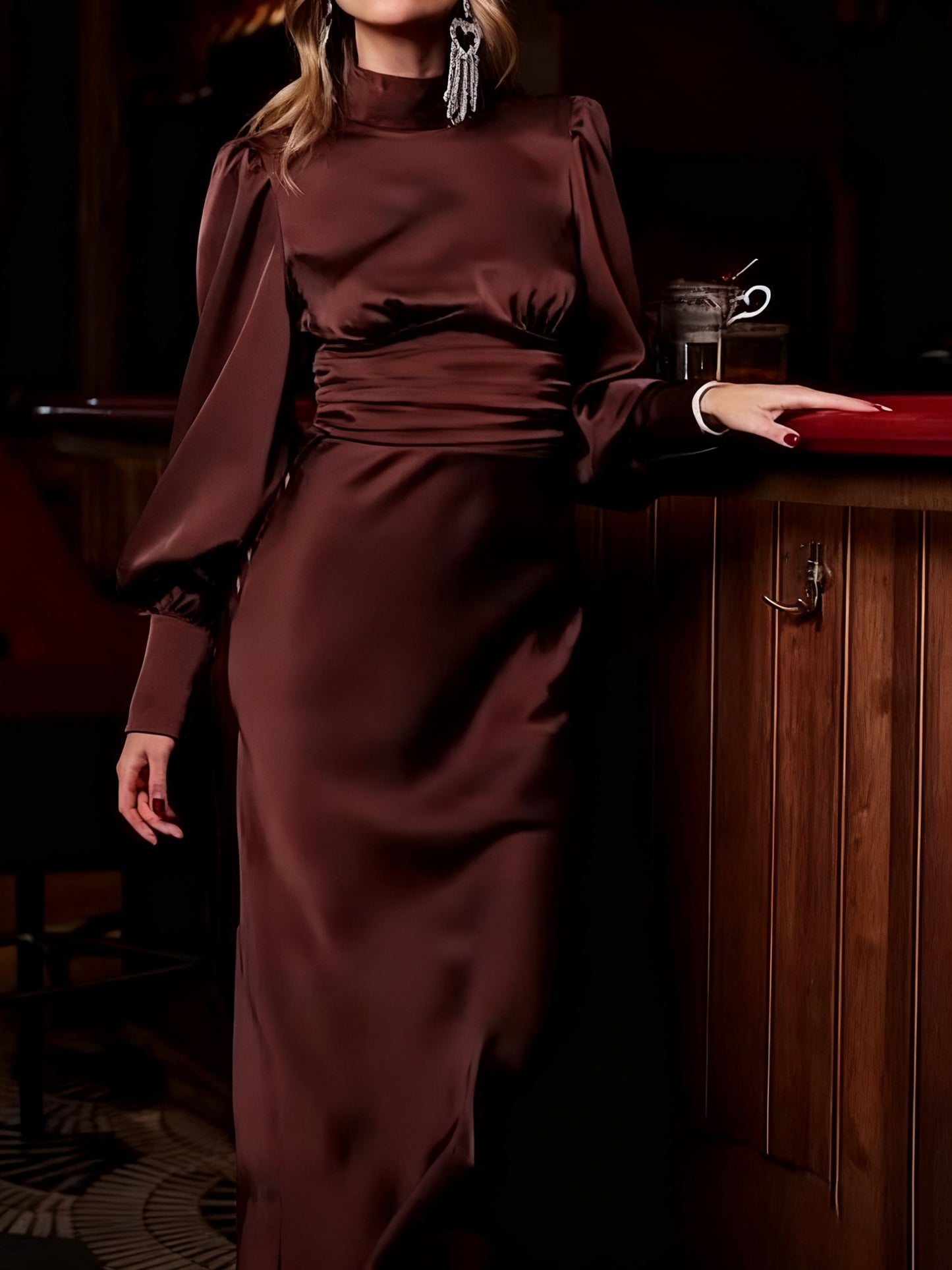 Women’s Backless Long Sleeve Mini Dress | Brown | Elegant | Party