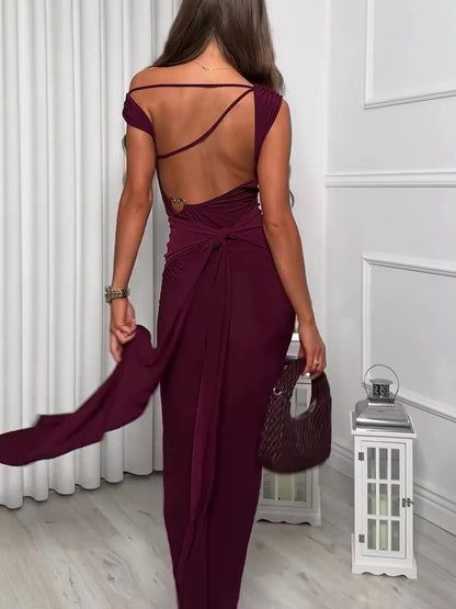Women’s Backless Strappy Maxi Dress | Burgundy | Elegant | Party
