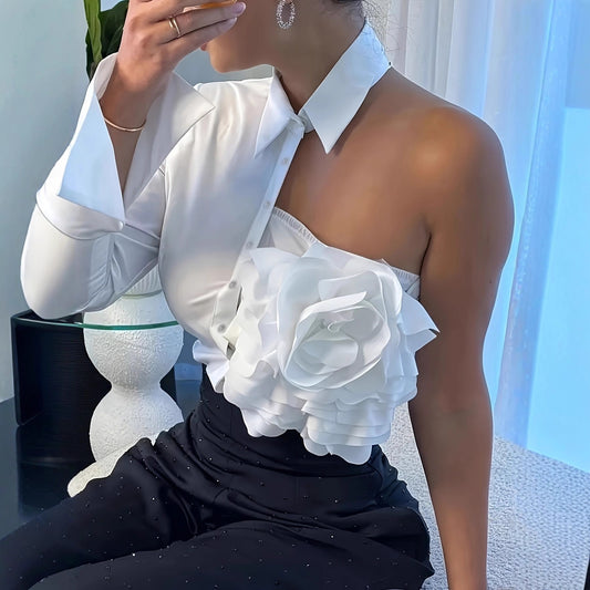 Women’s One Shoulder Top | White | Elegant | Casual