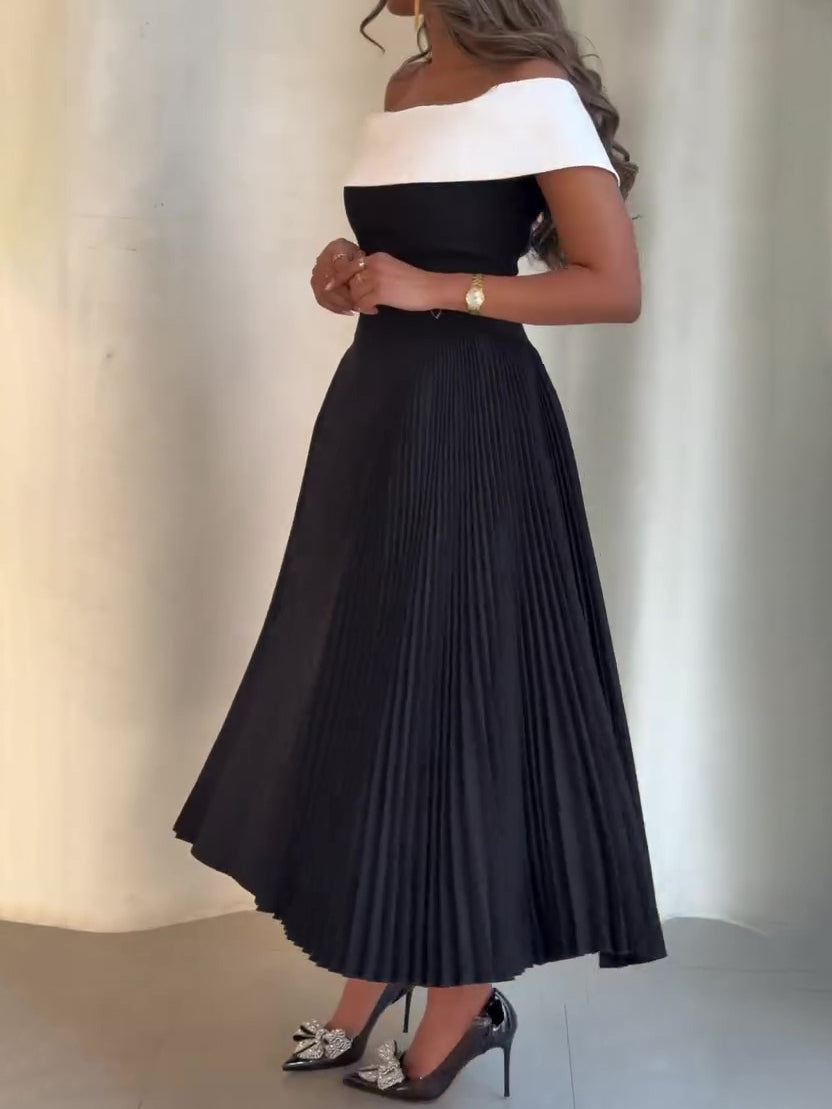 Women’s Off Shoulder Pleated Maxi Dress | Contrast | Elegant | Chic