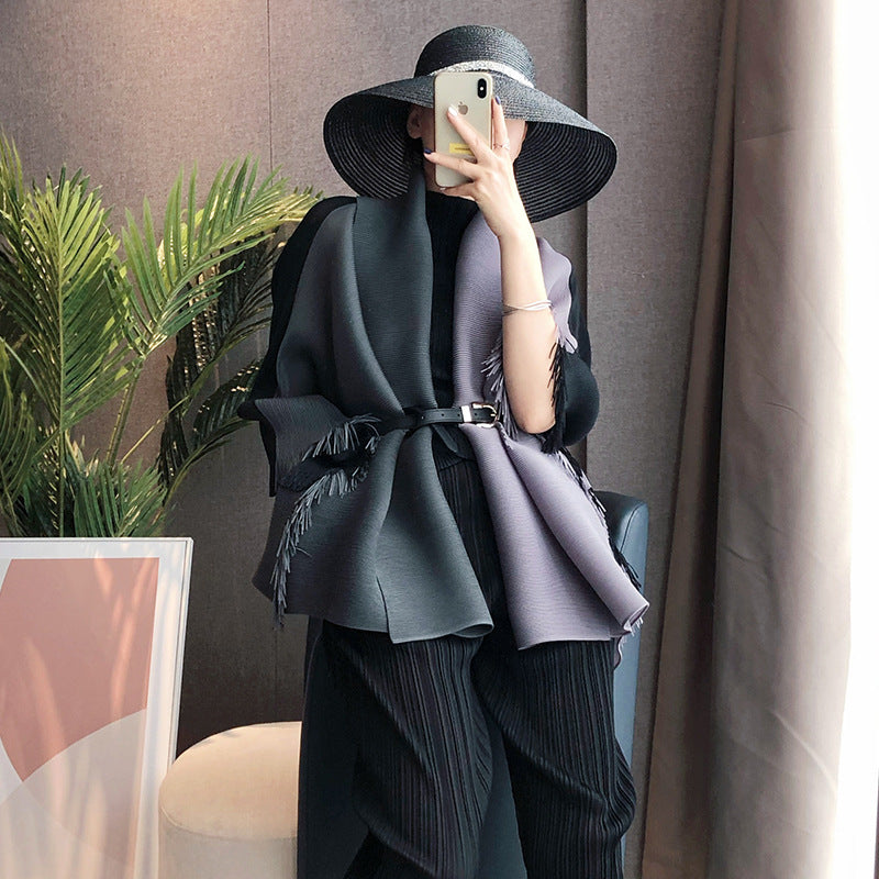 Women’s Pleated Windbreaker Crop Top Outerwear | Lapel | Loose Fit | Casual
