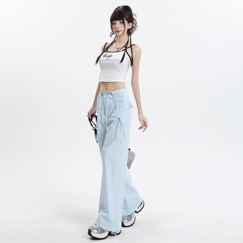 Women’s Straight Cargo Track Pants Bottoms | Wide Leg | Casual | Streetwear