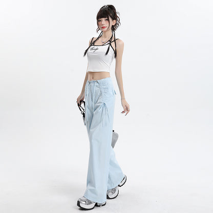 Women’s Straight Cargo Track Pants Bottoms | Wide Leg | Casual | Streetwear