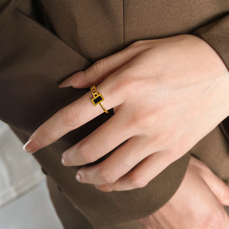 Women’s Jewelry Rectangular Chain Open Ring | Black | Trendy | Gift