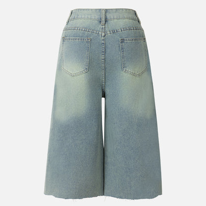 Women’s Distressed Cropped Denim Pants Bottoms | Loose Fit | Chic Bermudas | Casual