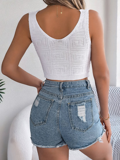 Women’s Tie Front Knit Crop Top | Solid Color | Vacation | Chic