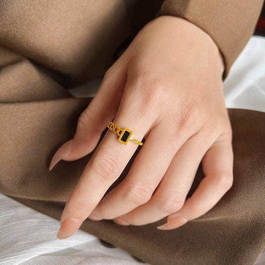 Women’s Jewelry Rectangular Chain Open Ring | Black | Trendy | Gift