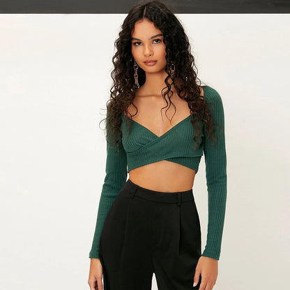 Women’s V Neck Knit Crop Top | Slim Fit | Casual | Chic