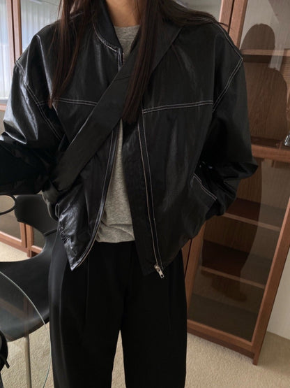 Women’s Loose Long Sleeve Leather Jacket Outerwear | Casual | Chic | Streetwear