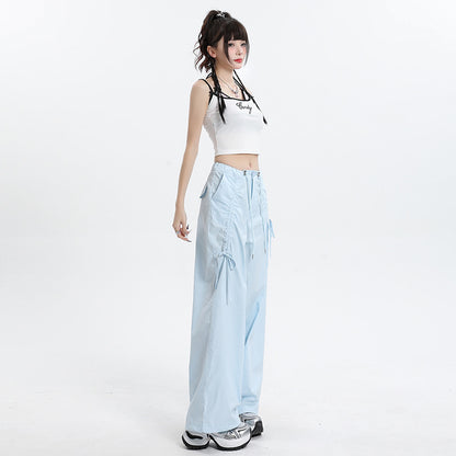 Women’s Straight Cargo Track Pants Bottoms | Wide Leg | Casual | Streetwear
