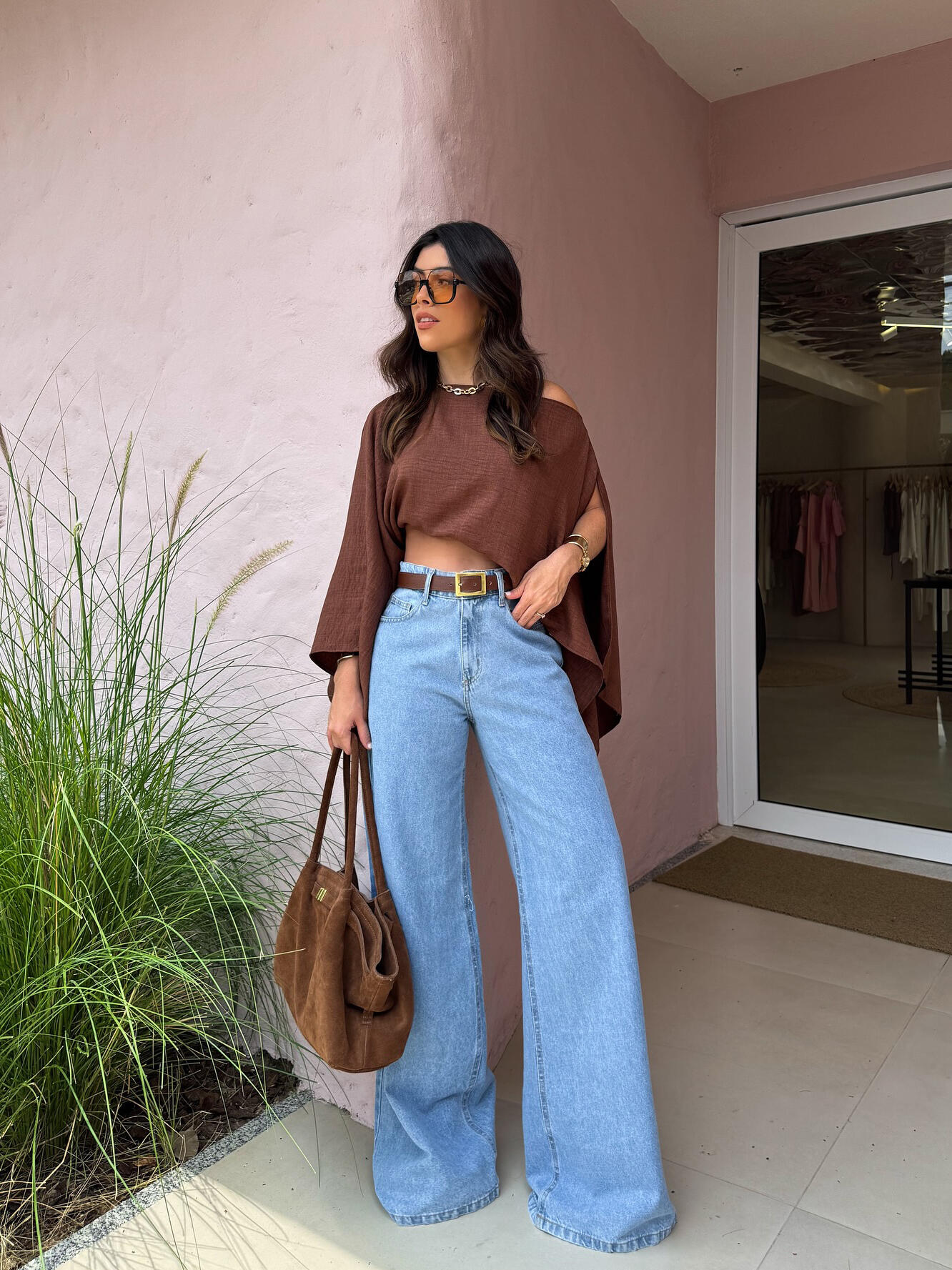 Women’s Off Shoulder Crop Top | Brown | Chic | Casual