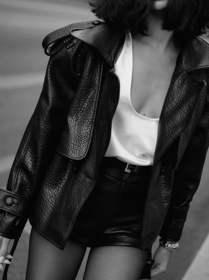 Women’s Leather Biker And Shorts Set | Black | Streetwear | Chic