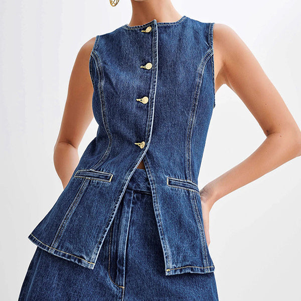 Women’s Denim Top And Shorts Bottoms Jeans-Denim Set | Sleeveless | Casual | Summer