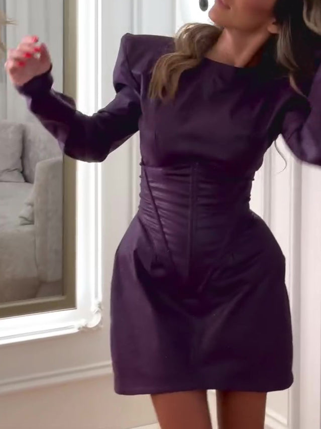 Women’s Purple Mini Dress | Structured Shoulders | Corset Waist | Elegant