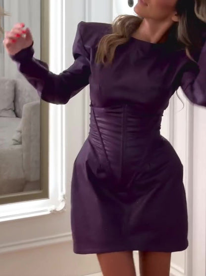 Women’s Purple Mini Dress | Structured Shoulders | Corset Waist | Elegant